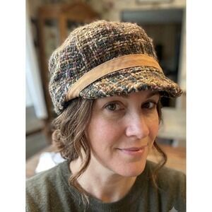 Quagga Accessories Brown Multi Tweed Wool Blend Cadet Hat Adjustable Strap Woman
